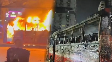 বাড্ডায় চলন্ত বাসে আগুন