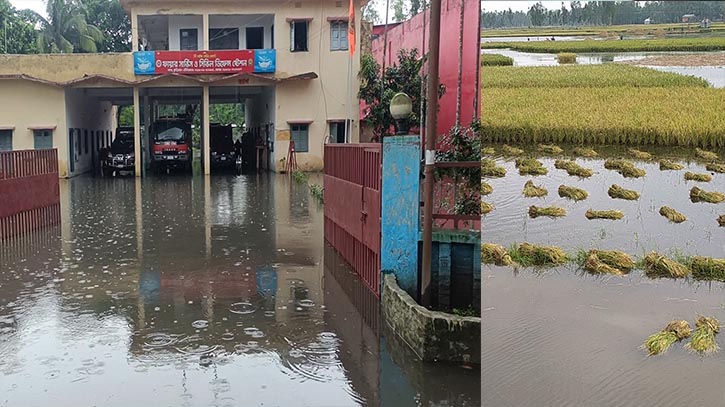 বৃষ্টিতে কুড়িগ্রামে অফিসে জলাবদ্ধতা, তলিয়ে গেছে ফসলের ক্ষেত