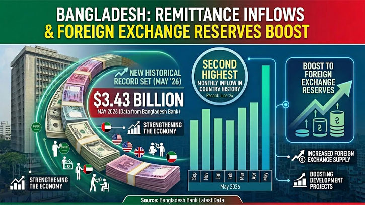 Remittance inflows hit $3.43 billion in May