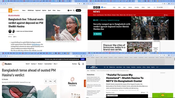 আন্তর্জাতিক গণমাধ্যমে শেখ হাসিনার মামলার রায়